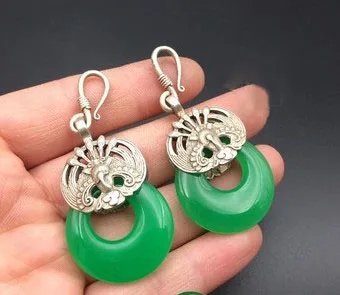 

Antique miscellaneous antique collection old things old goods Tibetan silver jade Ma Laiyu eccentric buckle ladies earrings earr