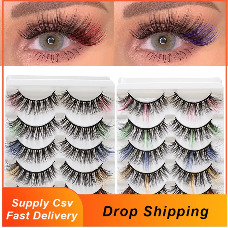 

Newest Two-color D curl False Eyelashes Red Pink Mix Dramatic 3D Mink Colored Eye Lashes For Dolls Ombre Rainbow Color Clis