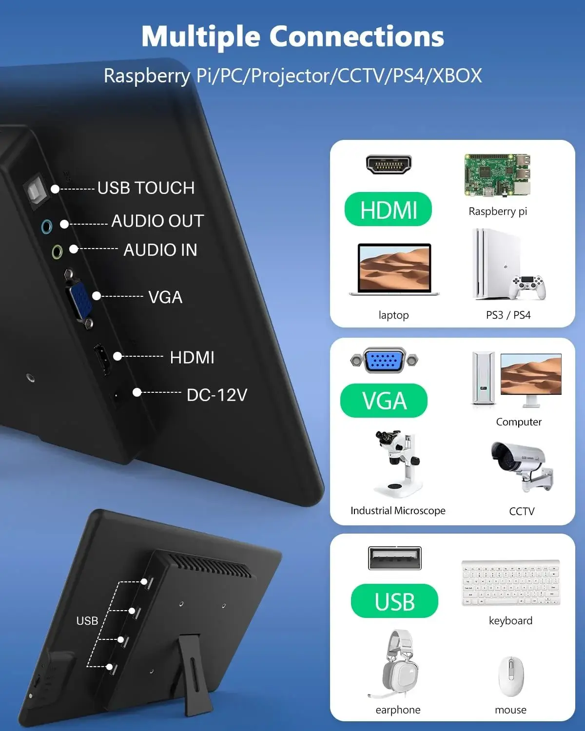Uperfect ޴ ġ ũ  13.3 ġ FHD 1080P IPS ȭ HDMI VGA VESA 4 Ʈ USB Ʈ LCD Ʈ RASPBERRY PI PS4 Xbox CCTC ī޶ 