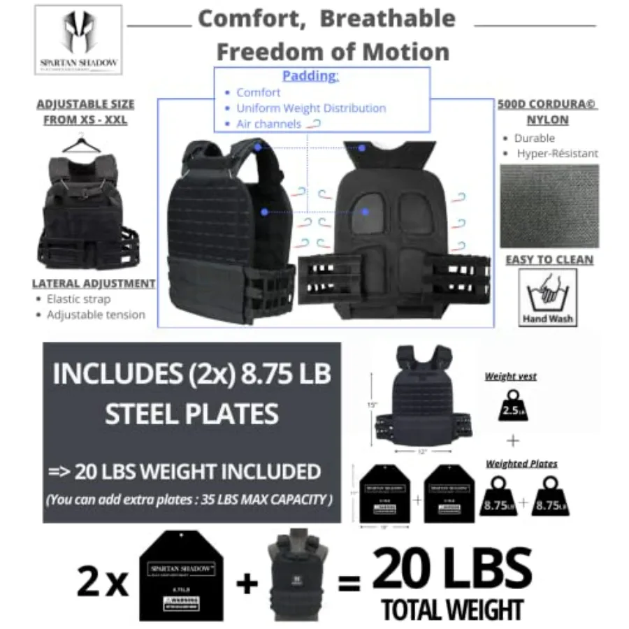 Adjustable Weighted Vest Men,20lb Weight Vest,Fitness Training vest, Workout vest: Murph Vest. Chaleco con peso. Endurance Train