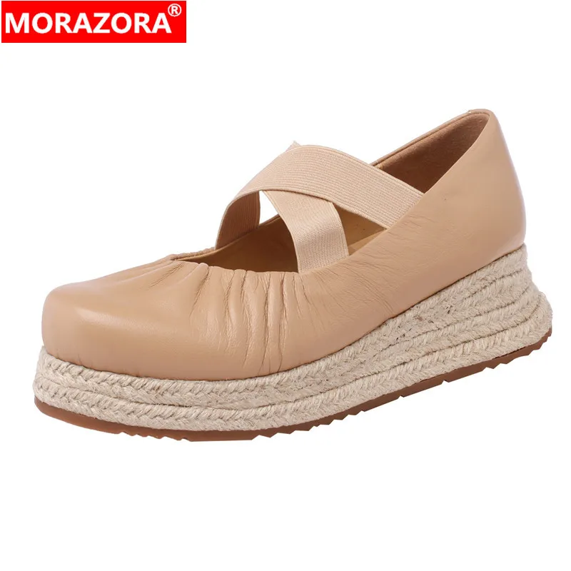 

MORAZORA 2024 Size 34-40 New Genuine Leather Shoes Women Pumps Thick Bottom Platform Spring Autumn Mary Janes Ladies Wedge Shoes