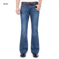 Men's High Quality Business Casual Boot Cut Jeans Mid Waist Flares Semi-Flared Bell Bottom Pants Size 27-38 1