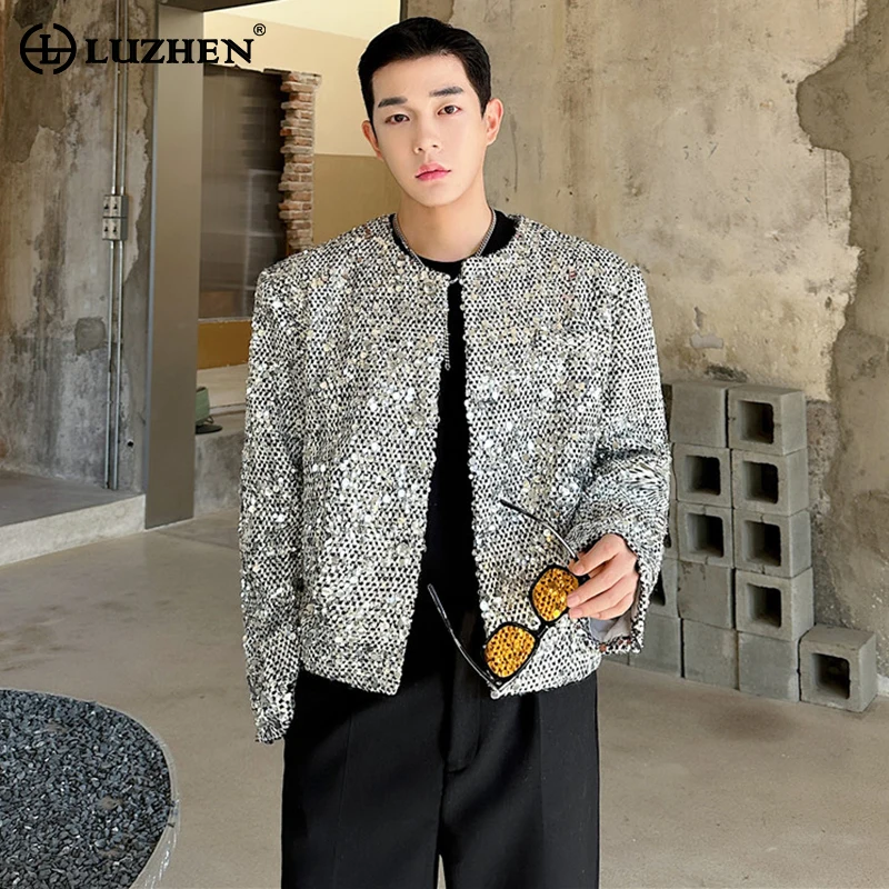 

LUZHEN 2024 Spring Fashion New Sequin Decorate Design Casual Short Jacket Men Trendy Elegant High Street Night Club Coat LZ1173