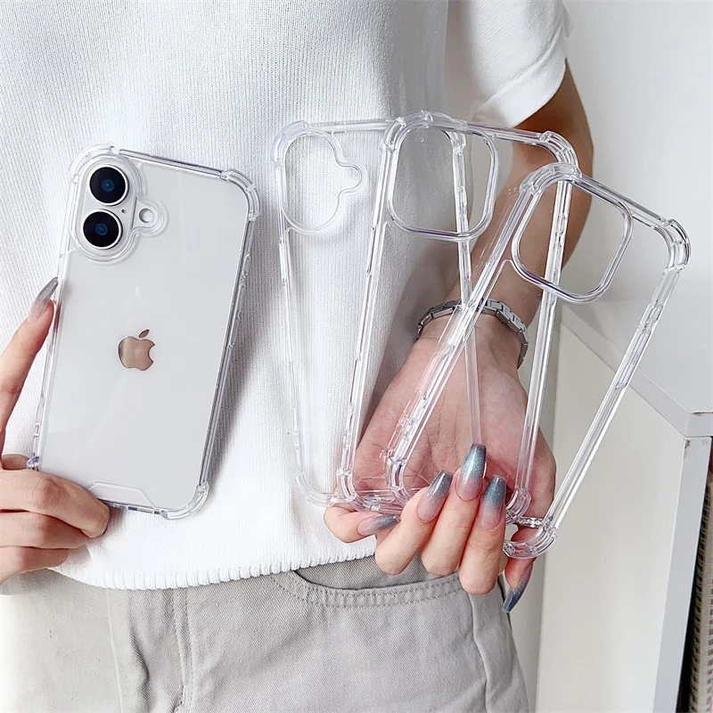 Luxury Transparent Shockproof Armor Case with Silicone Bumper and Hard Acrylic Cover