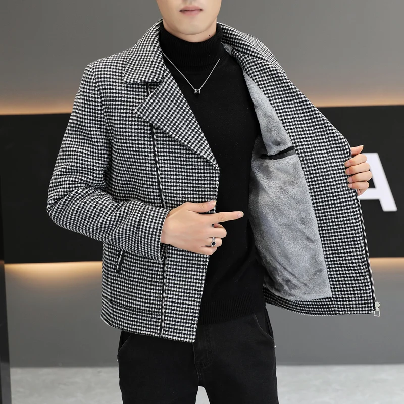 ジャケット・アウター Eaphi WOOL LIKE CHECK JACKET Brand Winter Wool Jacket for Men Fashion Zipper Motorcycle