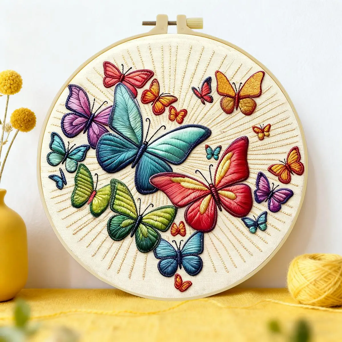 1 Stück 20X20CM/15X15CM 7,87/6,3 Zoll Schmetterlings-Stickerei-Starter-Kit DIY-Kit DIY-Stickerei-Set Handarbeiten Nadelkunst Nähkunst
