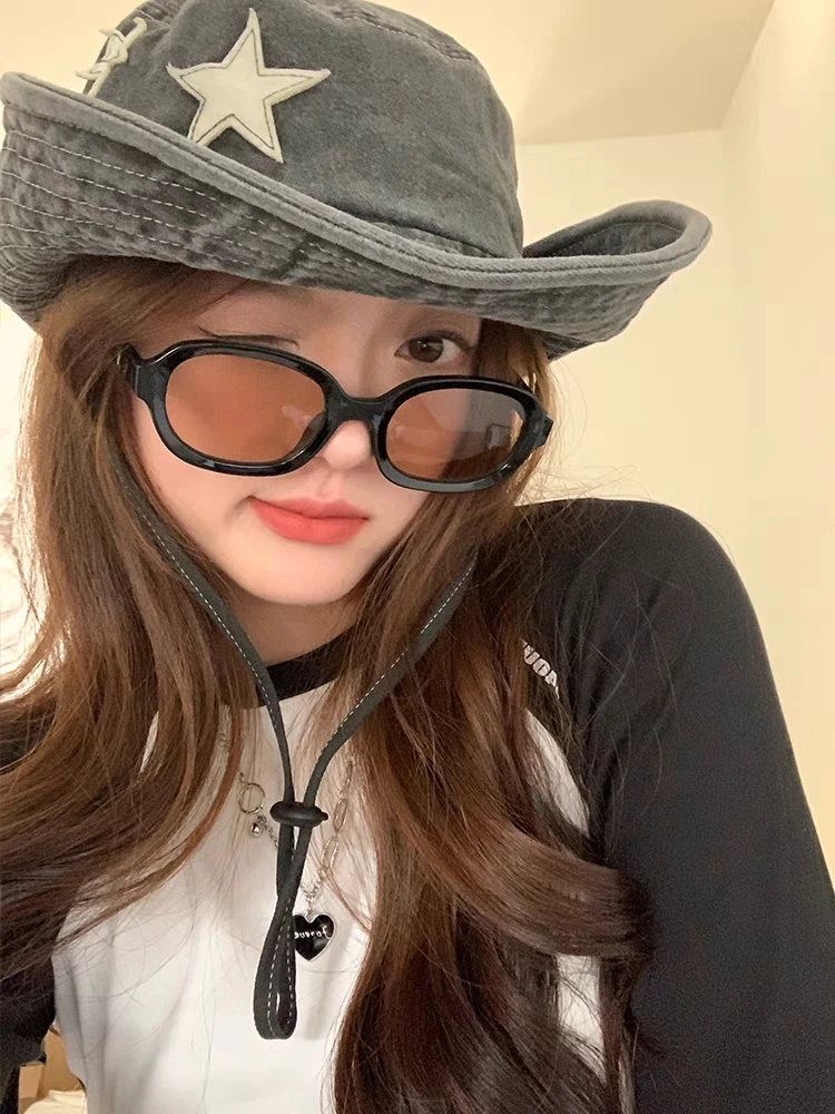 Žhavý výprodej růžových retro klobouků s velkou krempou, punkových hvězd Y2K, letních venkovních, slunečních, horolezeckých, kovbojských, ležérních, jazzových_voghion.com