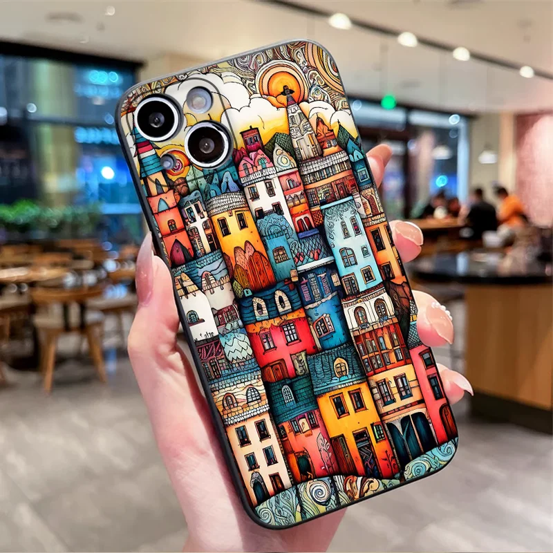 Vintage Art Houses Style Painted Soft Phone Case