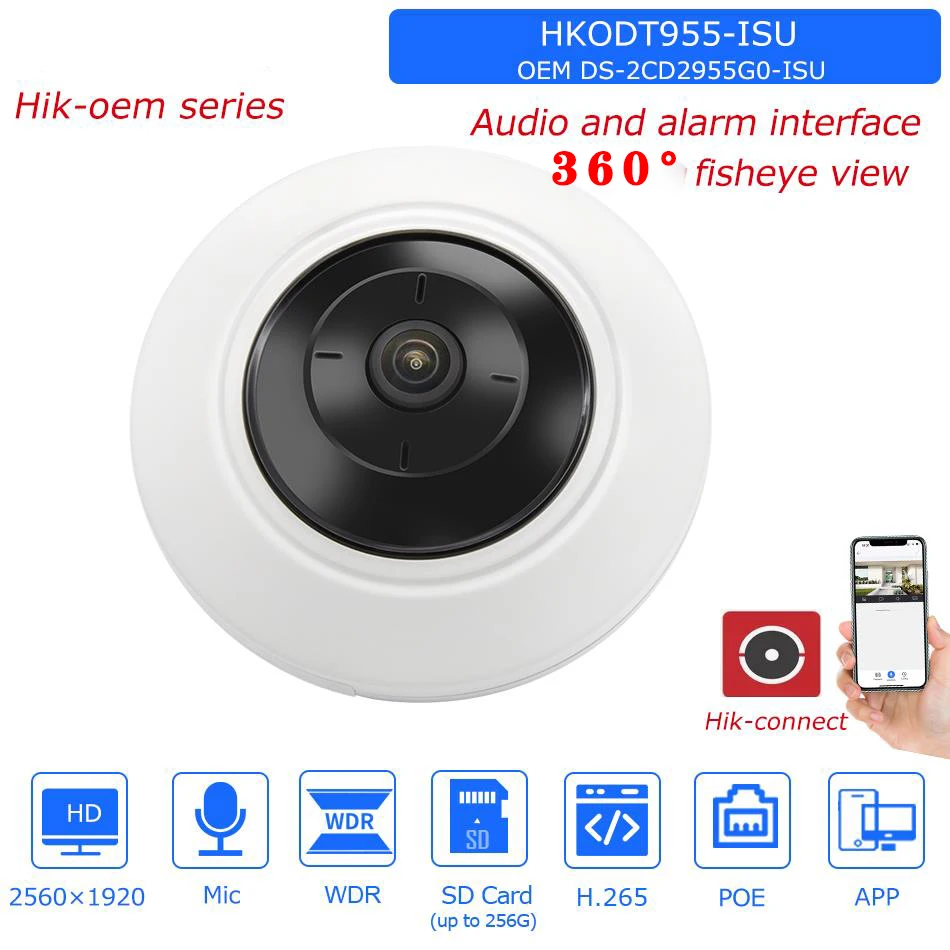 Hikvision 5MP 180° Fisheye IP Camera OEM Audio and alarm interface