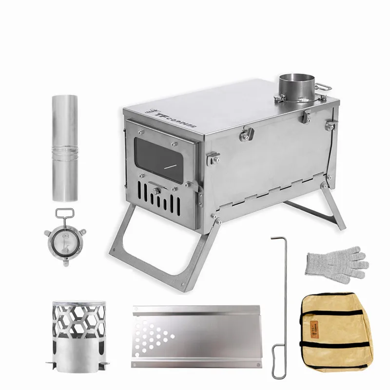 Camping Titanium Wood Stove With Roll Chimney Damper Outdoor Hot Tent Stove  Backpacking Cooking Heating Firewood Stove - AliExpress