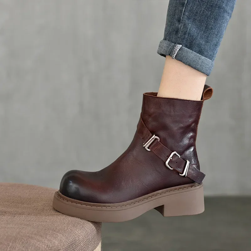

Krasovki 5.5cm Women Knee High Boots Punk Boots Genuine Leather Platform Vintage Boots Women Women Boots Chunky Heel Motorcycle