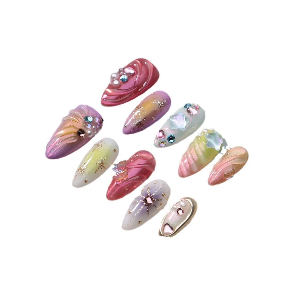 10pc Summer Sea Starfish Press On Nails | 3D Colorful