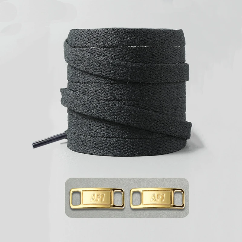 Timeless Black & White Flat Shoelaces with Metal Buckle Shoe Accessories