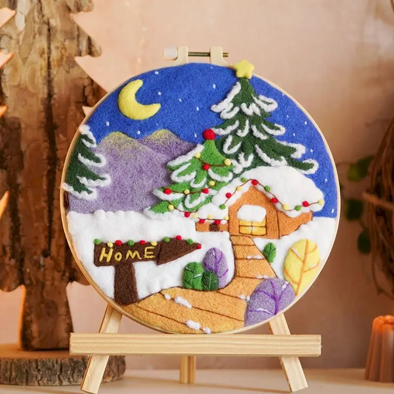 

CHENISTORY DIY Wool Felt Painting Chrismas Snowhouse Picture Handmade Wool Needle Felting Full Kits Creative Gift Decor Home