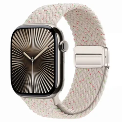 Nylon Braided Magnetic Loop Strap with Metal Accents for serise 10 46mm (Spring cherry color)