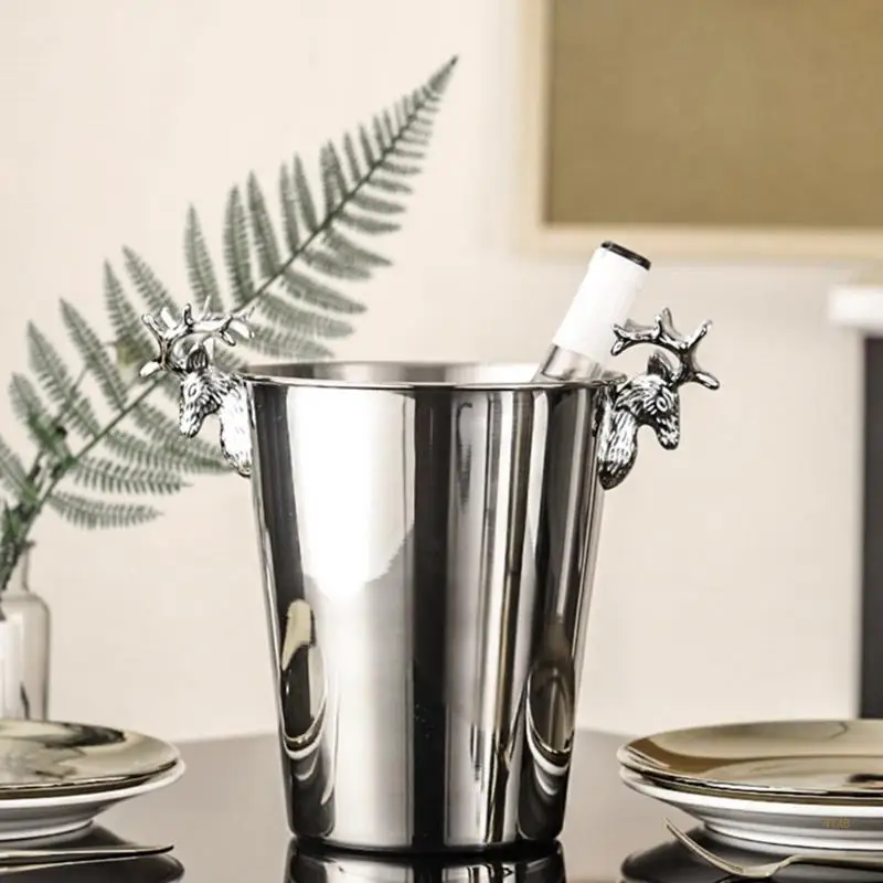 

41XB Elk Sculpture Champagne Bucket, Nordic Bar KTV Stainless Steel Ice Bucket for Beer and Wine Chilling
