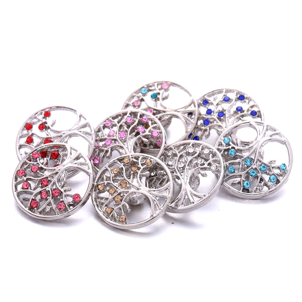 20pcs Pierced Crystal  Tree of Life 18MM Snap Buttons Fit Snap Button Bracelet Bangle Snaps Jewelry