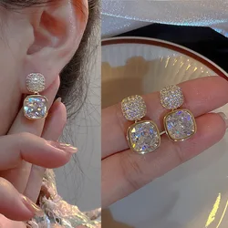 New Square Colorful Zircon Ear Stud Earrings for Women Personality Fashion Daily Wear Accessories Party Jewelry Birthday Gift