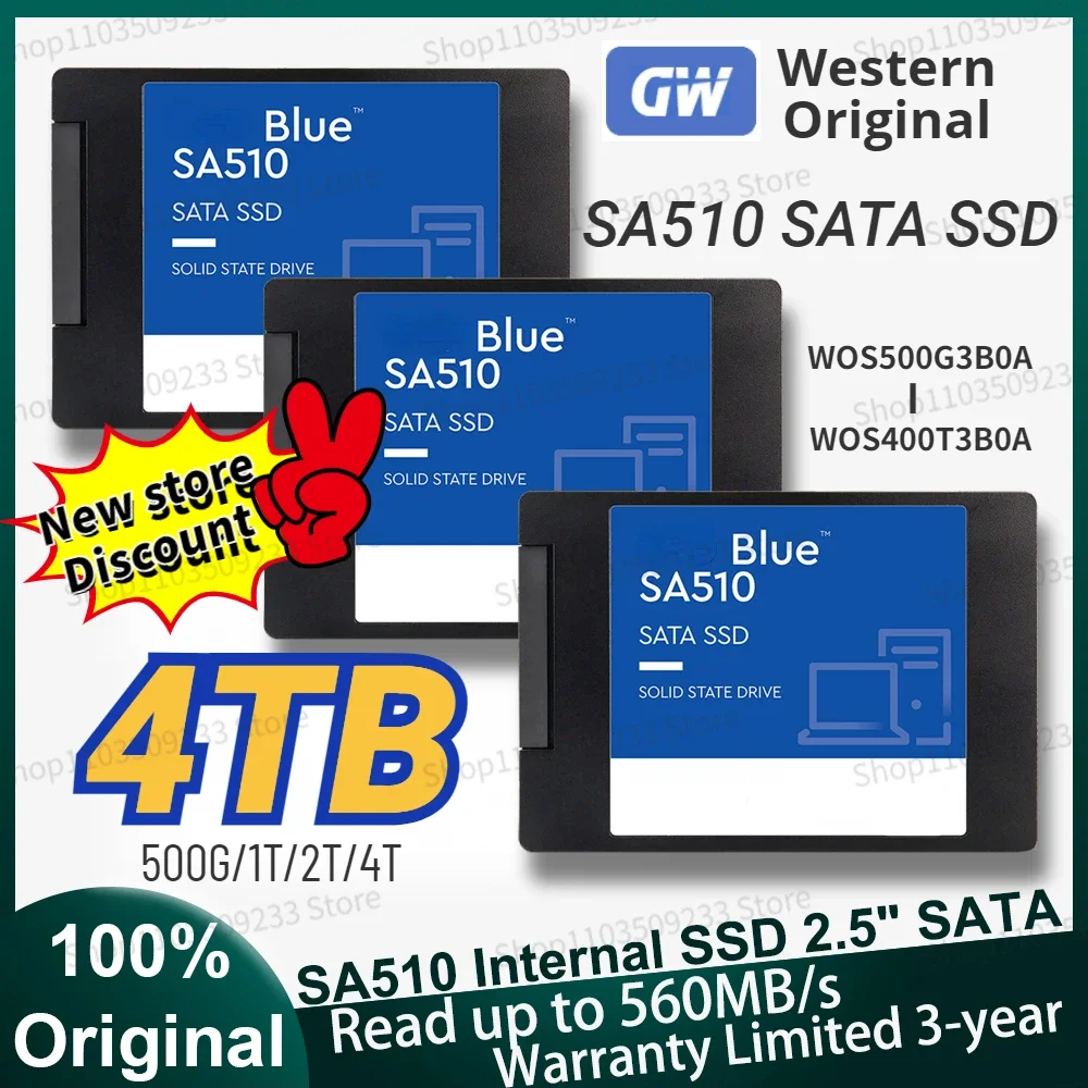 

Western Original SA510 Blue DW 500GB 1TB 2TB SSD 2.5"SATA III Internal Solid State Drive Raed Up to 560 MB/s for Laptop Server