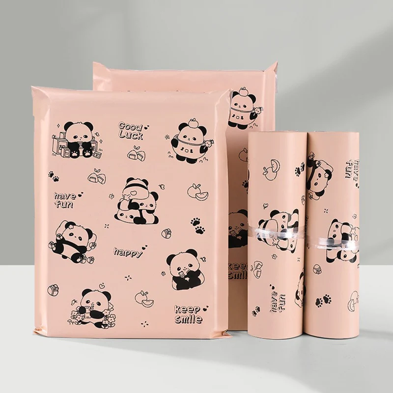 17x30cm/25x35cm Lotus Pink Express Bag Cute Panda Print Courier Bags Good Luck Shipping Mailing Envelope Gift Pouches 10Pcs