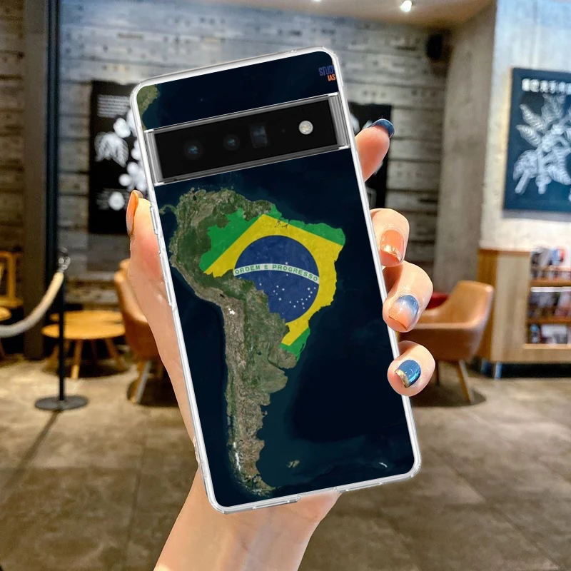 Clear Soft TPU Phone Case with Large Brazil Flag Design