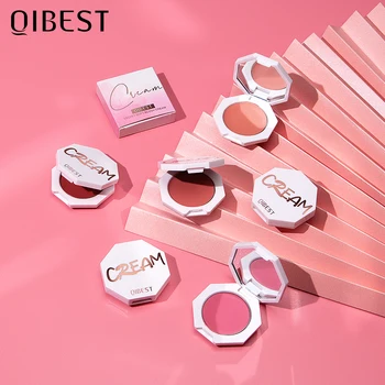 QIBEST 페이스 블러셔 피치 크림 메이크업 블러쉬 팔레트, 치크 컨투어 블러셔 화장품 블러셔 크림, 한국 메이크업 루즈 틴트 블러셔