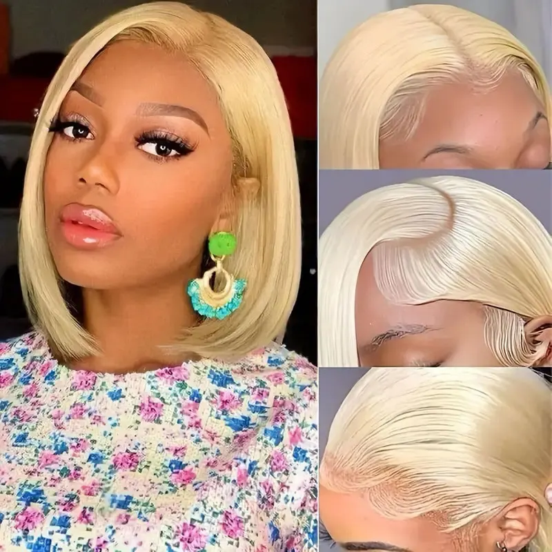 613 Blonde Bob Wig Human Hair 13x4 Transparent Lace Front