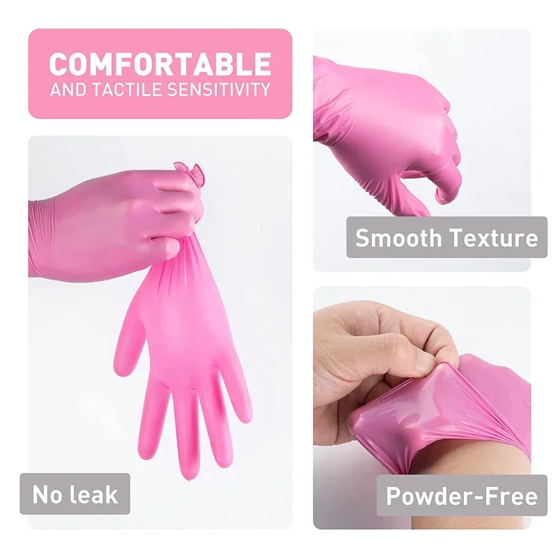 100pcs Nitrile Gloves Food Grade Waterproof Allergy Free Disposable Woman Girl Work Safety Gloves,disposable gloves,disposable nitrile gloves,disposable plastic gloves,kitchen cleaning gloves