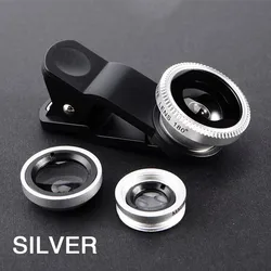 Premium 3 - in - 1 Fisheye & Wide Angle Smartphone Camera Lens Kit with Universal Phone Clip (Silver)