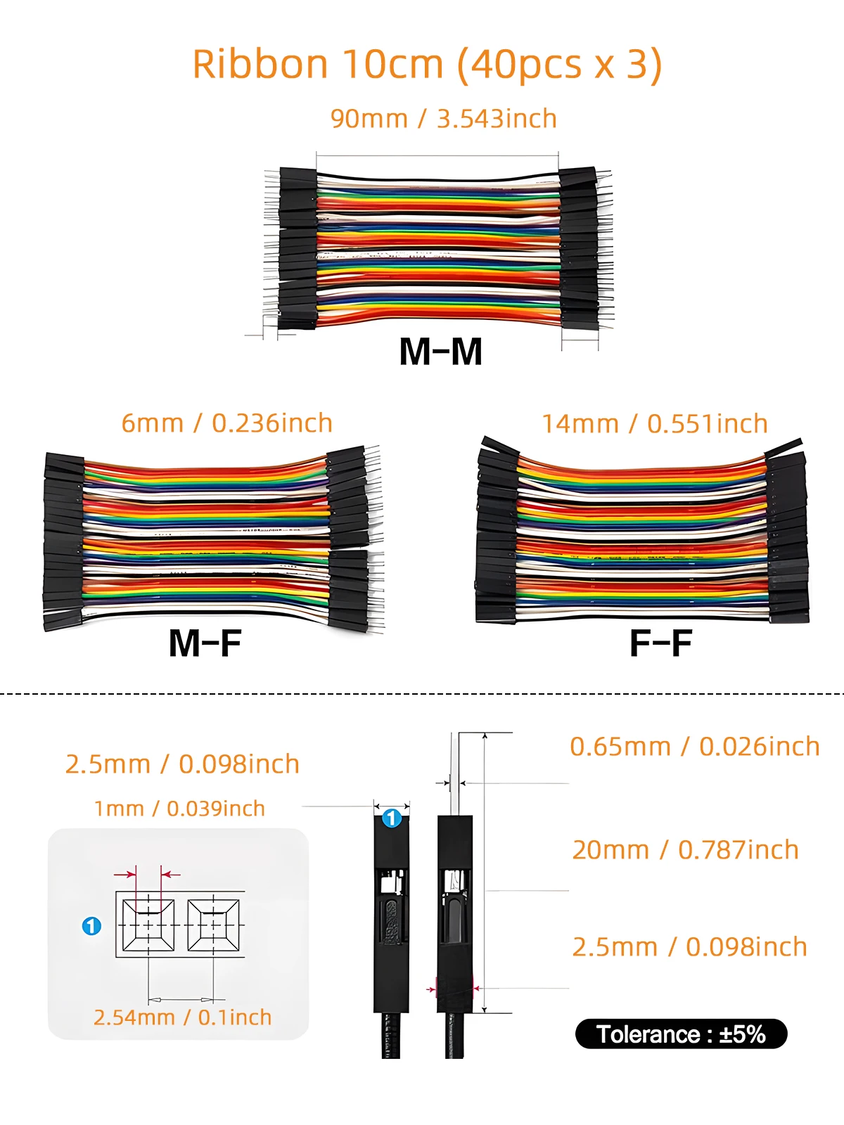 DIY Jumper Wire Kit with 40-Pin Connectors - Assorted Lengths and Genders