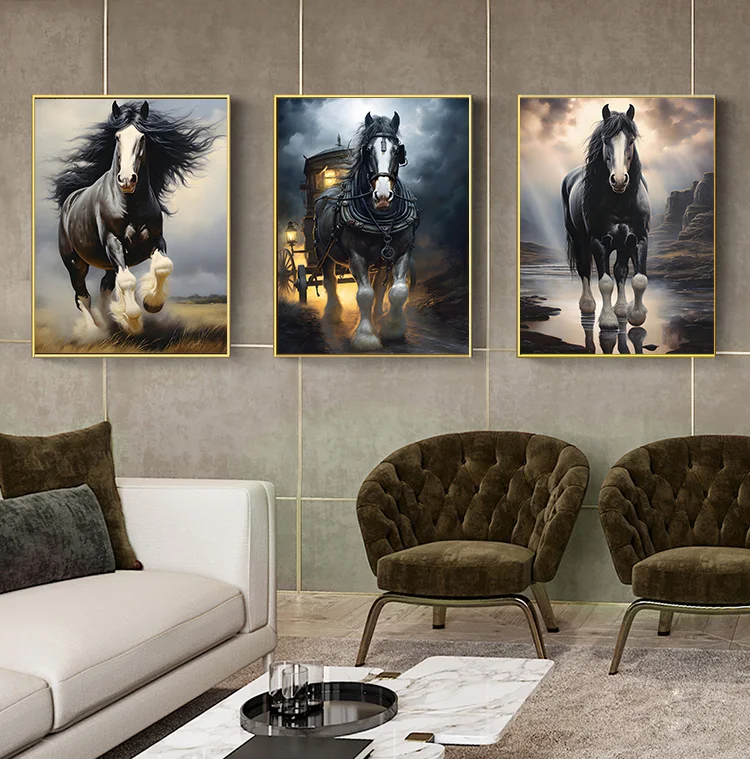 

Animal Black Horse Farmhouse Carriage Cruel Poster Print Wall Art Pictures Canvas Painting Living Room Bedroom Home Decor Gift