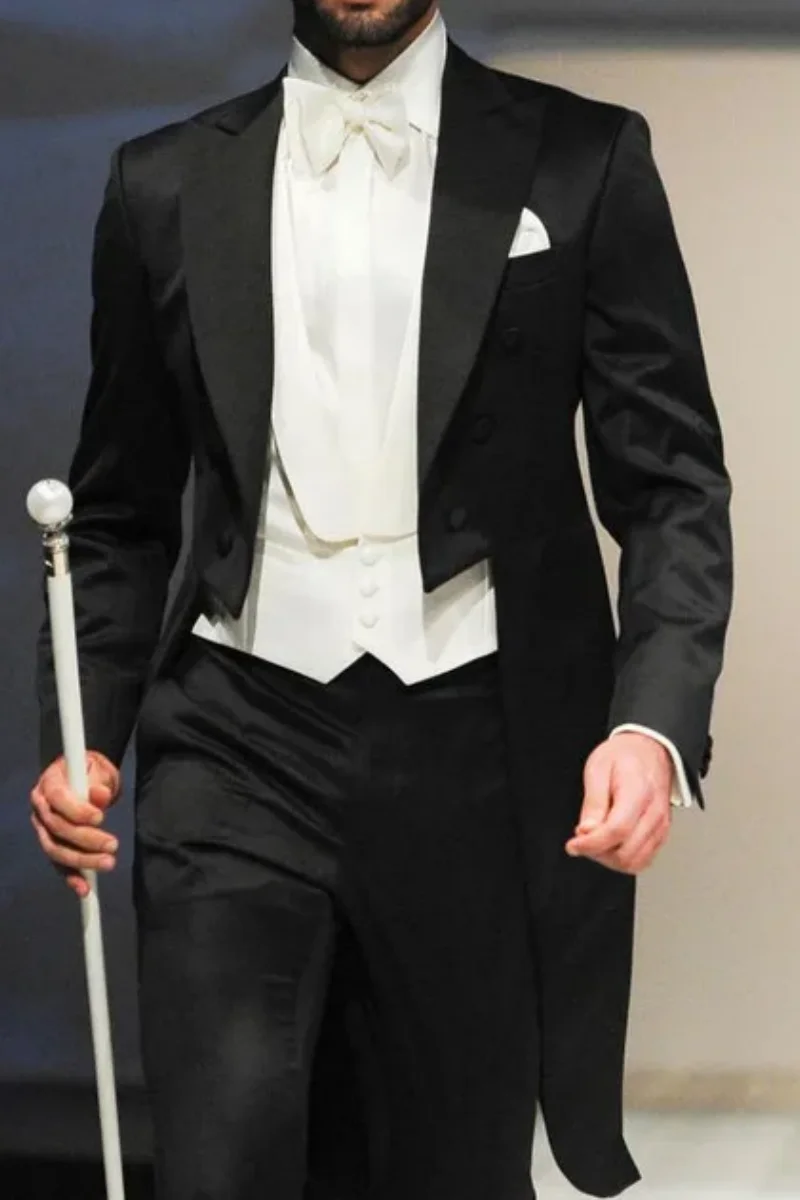 

Italian gentleman style Wedding Man Long tail coat Groom Prom Tuxedos Formal Mens Suits terno masculino (Jacket +Pants +Vest)t)