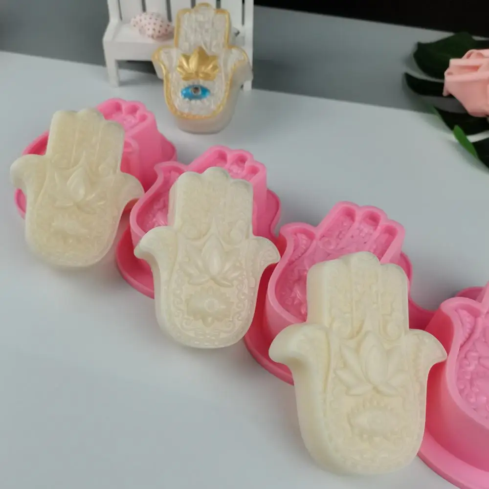 Tray Hand Of Fatima 4 Holes Cake Decoration Clay Mold silicone mold baking mold soap molds