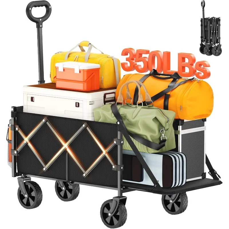 Foldable Wagon with Extended Tailgate: Collapsible Large Capacity Folding Wagon-Heavy Duty Utility Carts for Shopping,Garden,