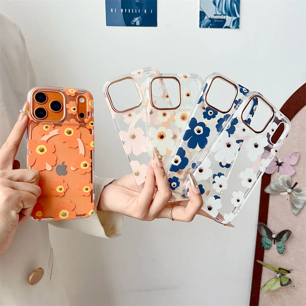 Floral Magnetic Clear Phone Case with MagSafe Wireless Charging Compatibility