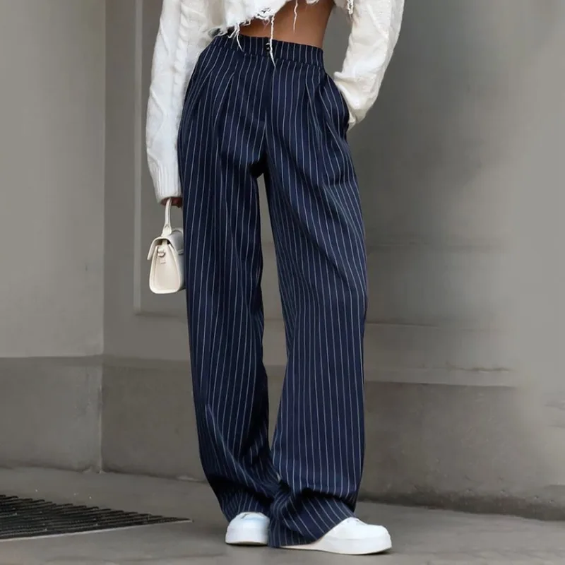 Spring & Summer 2024 New Professional Fashion Striped Wide Leg Pants for Women Female Clothes Women's Casual Drape Suit Trousers
