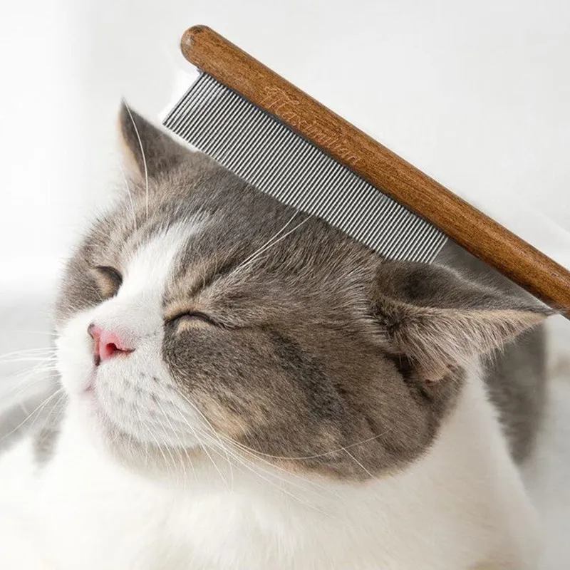 Cat Comb Massage Cat Brush Dense-toothed Pet Hair Remover Stainless Steel  Cats Hair Comb Wooden Handle Pet Grooming Clean Brush