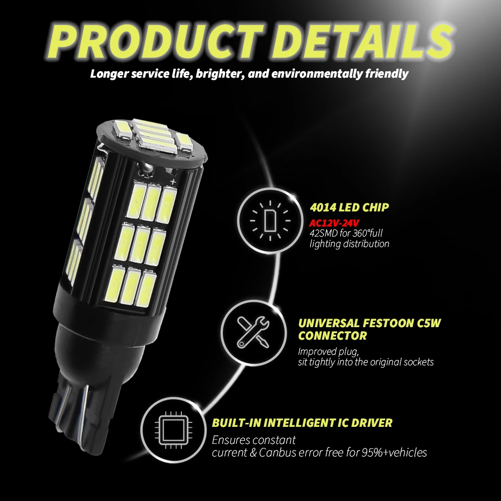 4pcs ���ο� W5W Led ���� T10 4014 42SMD �ڵ� ���̼��� �÷���Ʈ LED ���� 6000K ȭ��Ʈ �ڵ��� �� ���� DRL 12V 24V ȭ��Ʈ Canbus