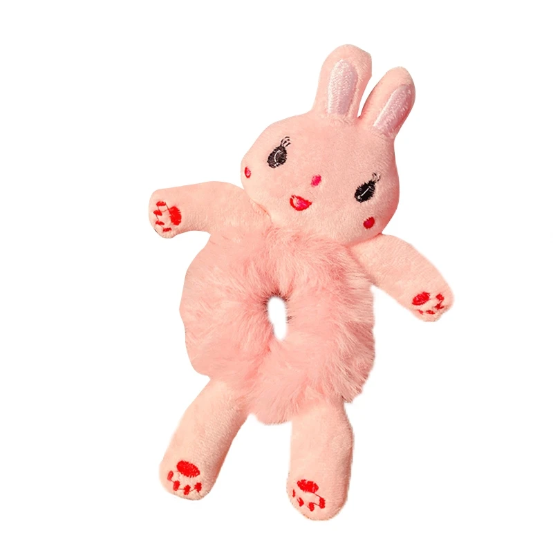 

40JD Cute Plush Hair Tie Ponytail Holster Cartoon Animal Hair Scrunchies Bun Maker