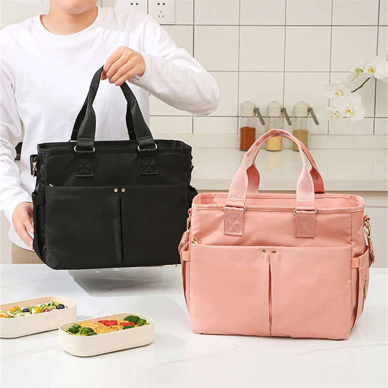 Large Capacity Thicken Lunch Bag Heat Preservation Shoulder Bento Mommy Bags Warm Cold Portable Picnic Cooler Bag Food Container