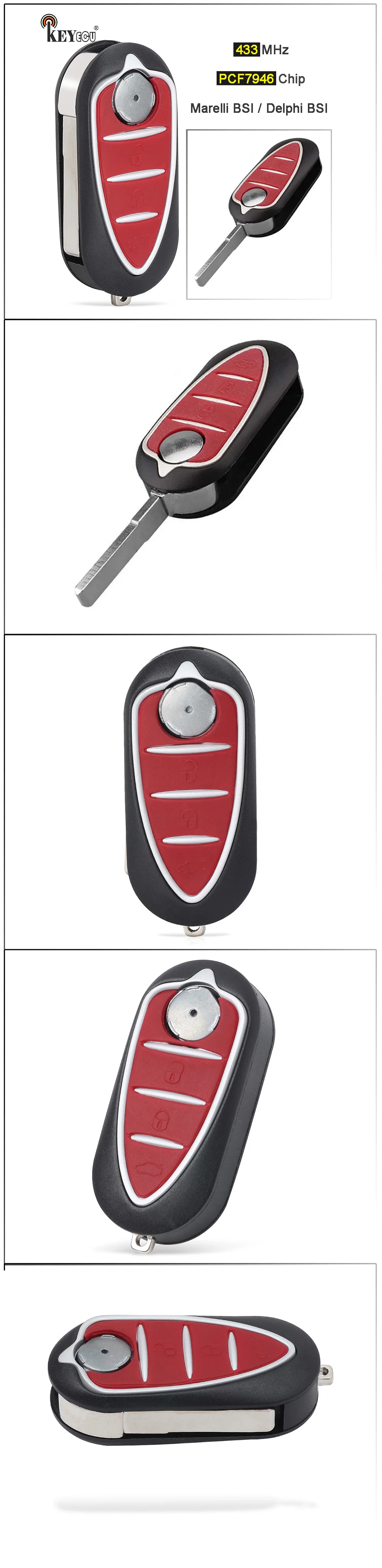 Keyforkess 433MHz PCF7946 Chip Delphi BSI / Marelli BSI Flip Remote Key Fob 3 pulsanti per Alfa Romeo Giulietta Mito 2008-2016 - Saf88639235c24db1a1f0b712a7e0b5f8j