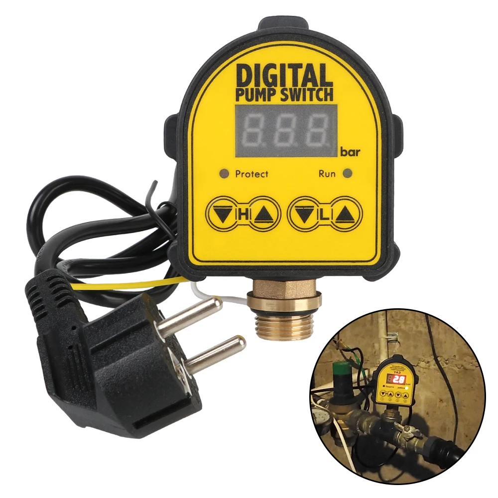 220V Digital Automatic Water Pump Pressure Controller Switch 0-10 Bar 1/2'' interface for Water Oil Compressor