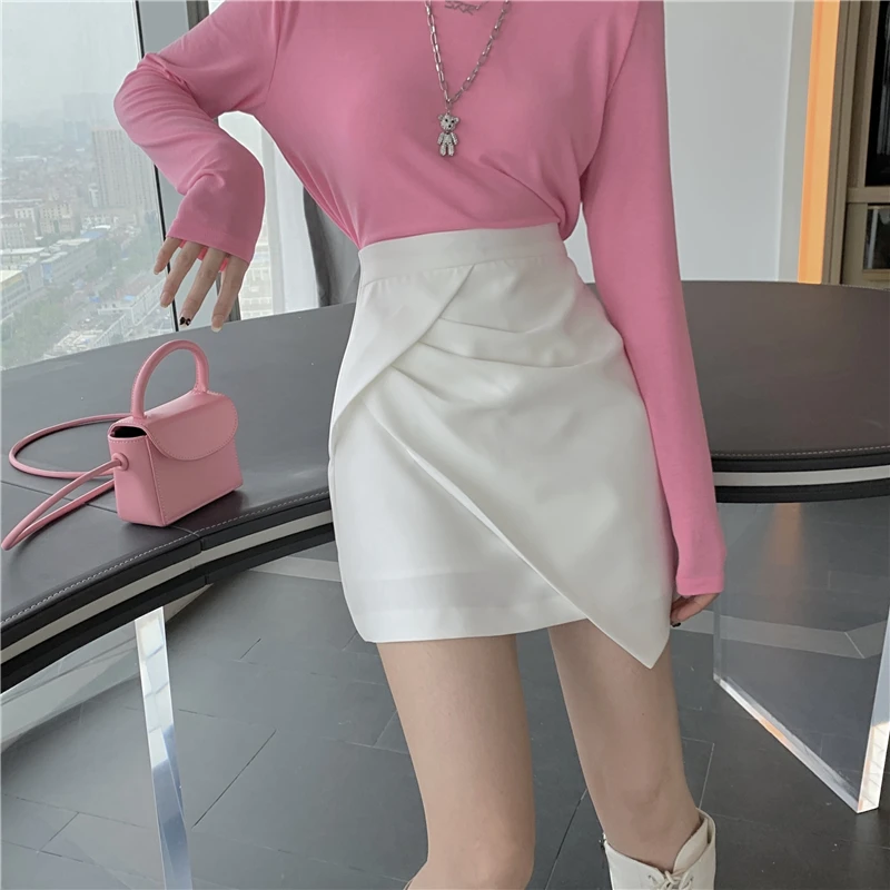 Women Zipper Mini Irregular Plus Size Black White Office Pleated Skirts Summer Female Korean Slim Wrap Lady Pencil Skirts Solid new spring autumn office lady fashion casual plus size cotton brand female women girls stretch flare jeans