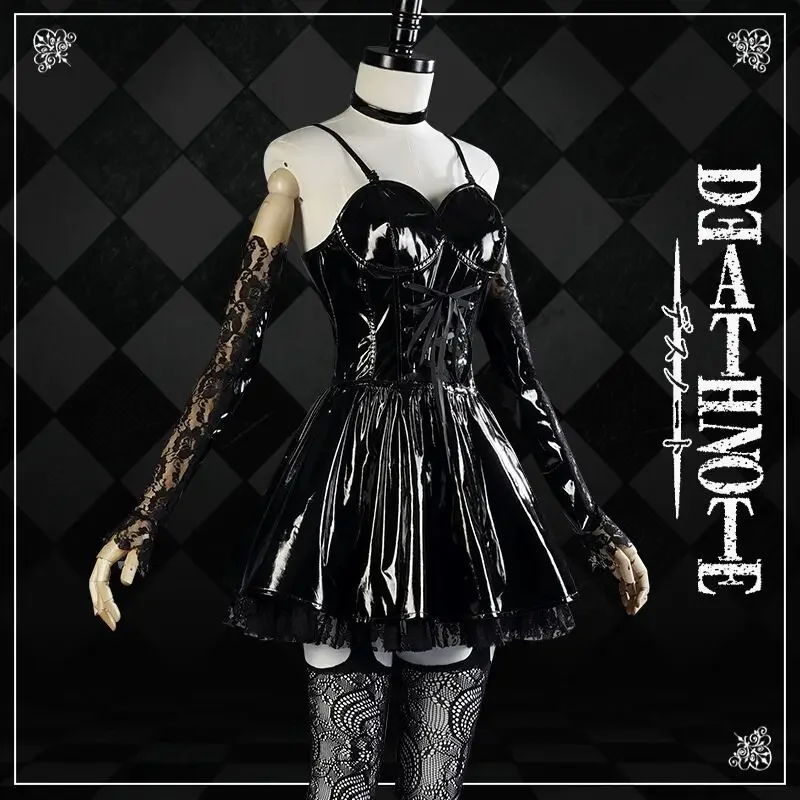 

Anime Manga Death Note MisaMisa Dress Cosplay Costume PU Leather Skirt Lace Socks Gloves Necklace Suit Woman Party Dress