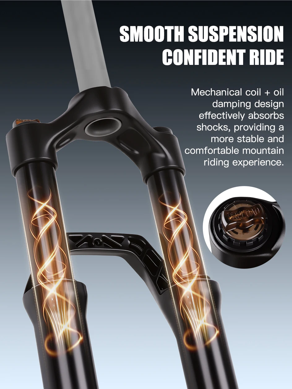Description Picture 4 of itemBOLANY 27.5/29 Inch Mountain Bike Spring Fork MTB Suspension Fork Lock Shock 100mm Travel Aluminum Alloy Bicycle Suspension Fork
