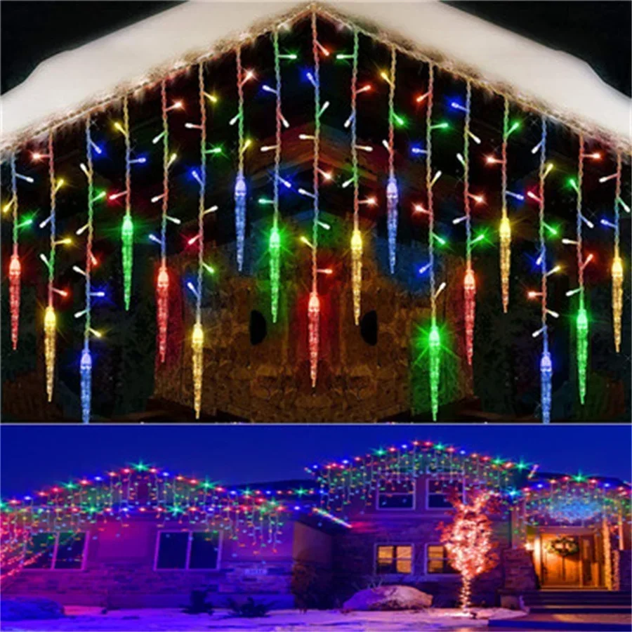 thumbnail image 1 of Luces LED de carámbanos para exteriores, cadena de luces navideñas conectables, cortina de ventana, luces de hadas para decoración de patio y jardín, 5-40 m, 1 of 5