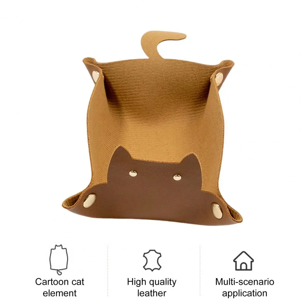 

Durable Waterproof Cat Tray Foldable Cat Faux Leather Tray with Metal Buckle for Capacity Desktop Storage of Coins Tissue