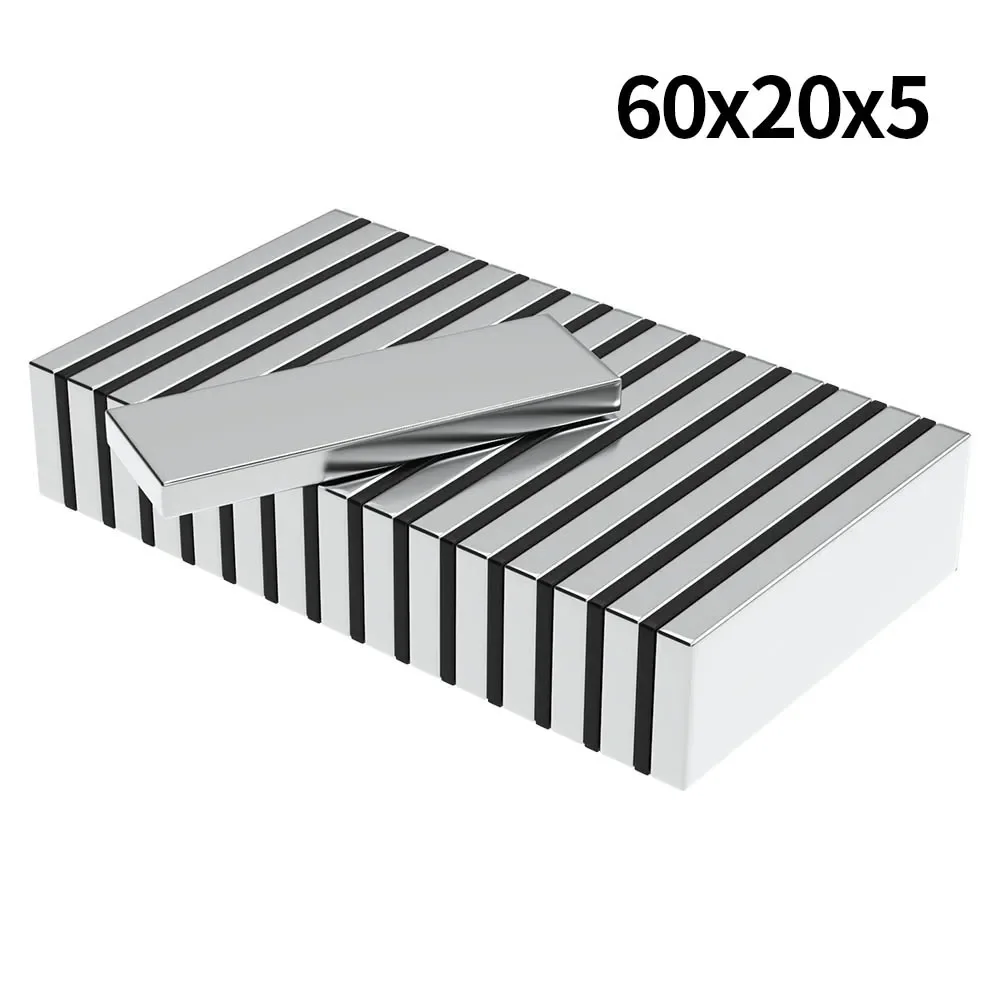 แม่เหล็กนีโอไดเมียมทรงบล็อก N35 ขนาด 60x20x5 มม. แรงสูงพิเศษ แม่เหล็กถาวรทรงพลัง แม่เหล็กติดตู้เย็น 60*20*5 มม. 1
