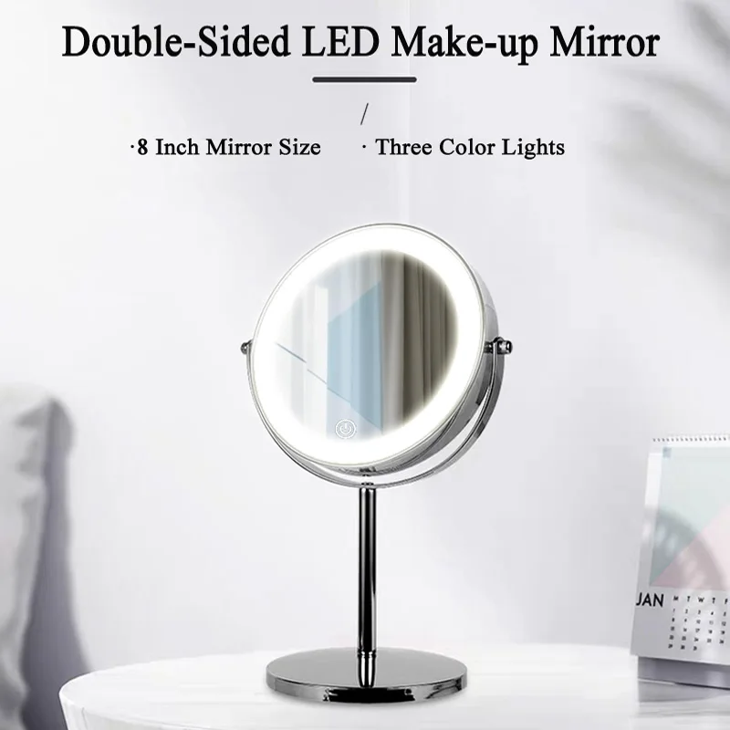 กระจกแต่งหน้า LED สองด้านขนาด 8 นิ้ว, ระบบควบคุมแบบสัมผัส 3 สี, กระจกแต่งหน้าขยาย 3X/5X, ใช้พลังงานจาก USB 1