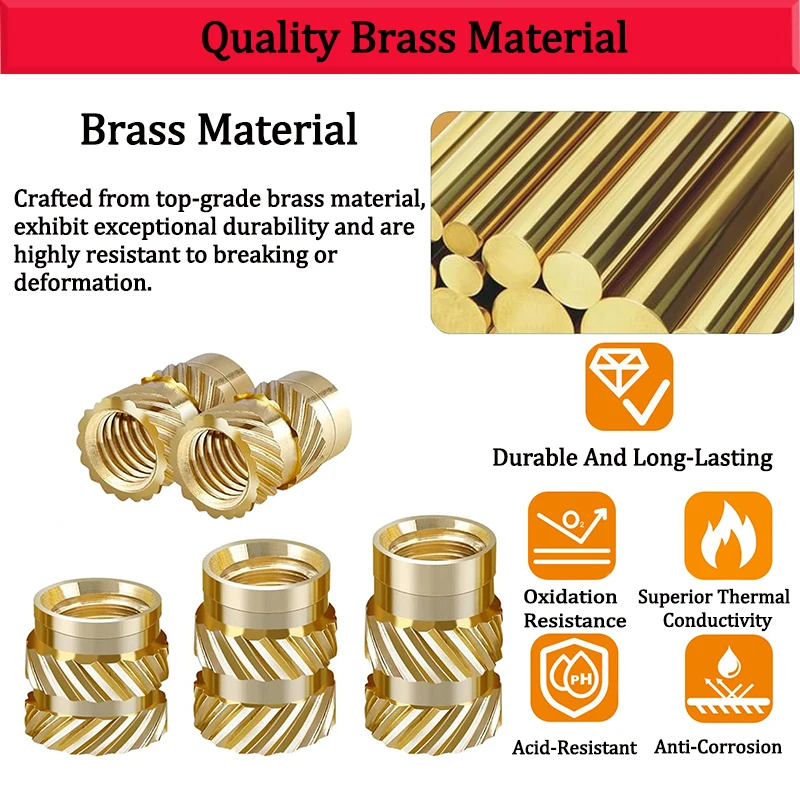 Description Picture 5 of itemInsert Nuts M6 50pcs Brass Hot Melt Heating Molding Copper Thread Inserts Double Twill Knurled Injection 3Dprinter Components